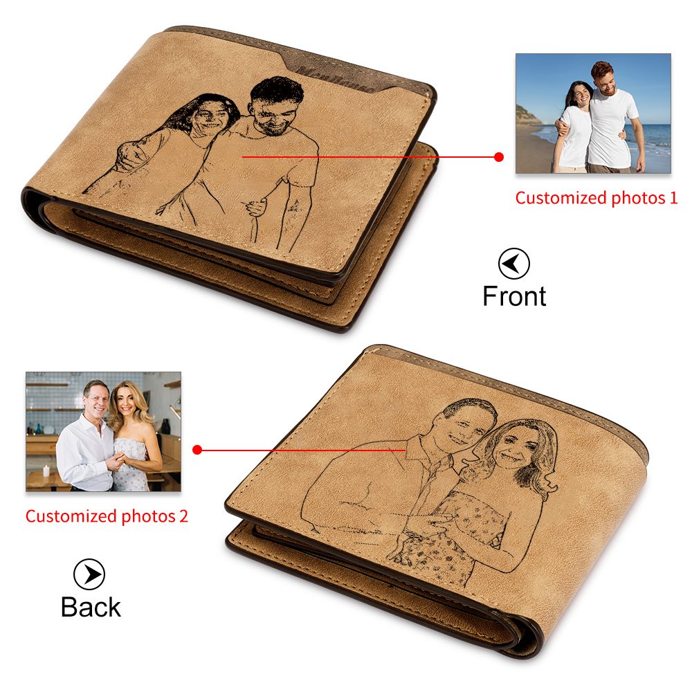 Personalized Brown Wallet with 2 Photos The Perfect Gift for Him