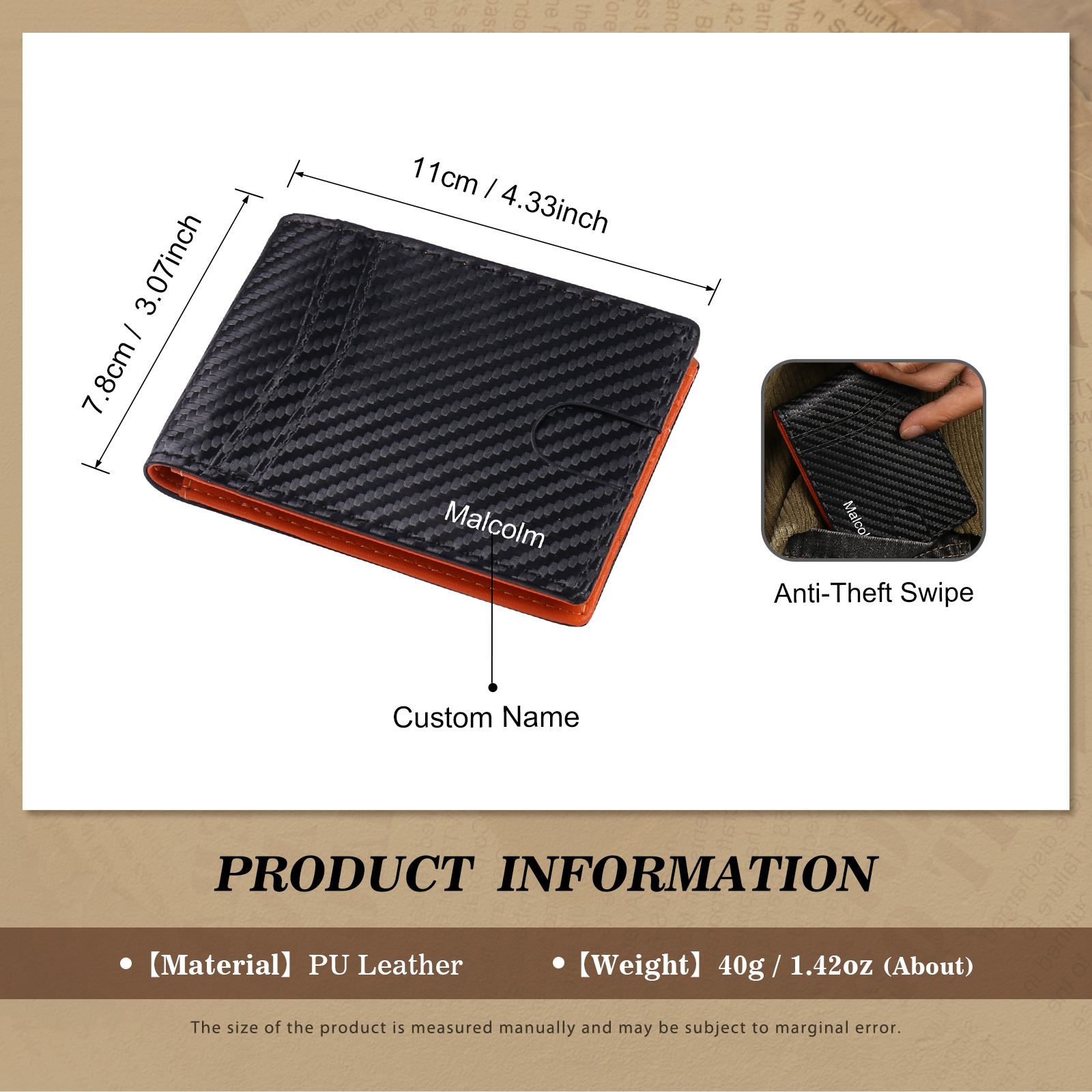 Personalised 1 Name Billfold Wallet with Anti-Theft Swipe Custom Leather Wallet Black Gifts for Men-Jessemade AU