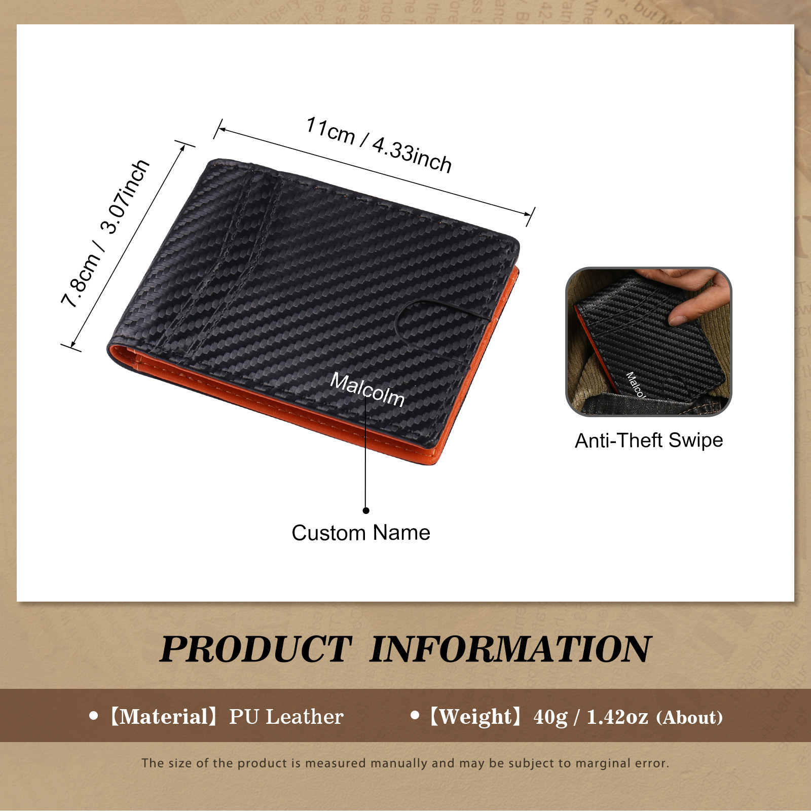 Personalised 1 Name Billfold Wallet with Anti-Theft Swipe Custom Leather Wallet Black Gifts for Men-Jessemade AU