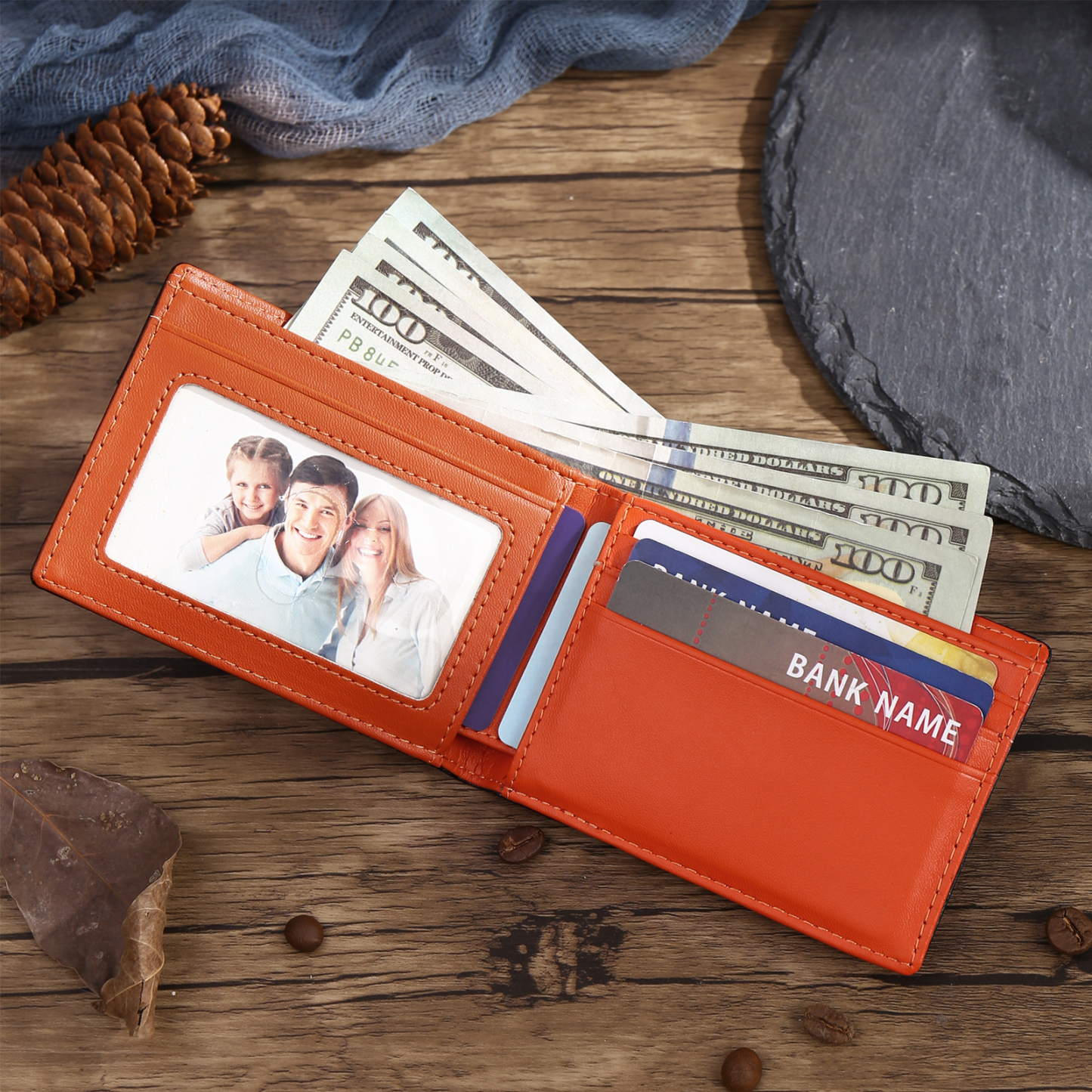 Personalised 1 Name Billfold Wallet with Anti-Theft Swipe Custom Leather Wallet Black Gifts for Men-Jessemade AU
