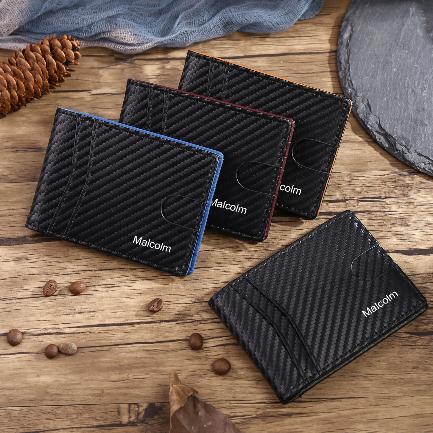 Personalised 1 Name Billfold Wallet with Anti-Theft Swipe Custom Leather Wallet Black Gifts for Men-Jessemade AU