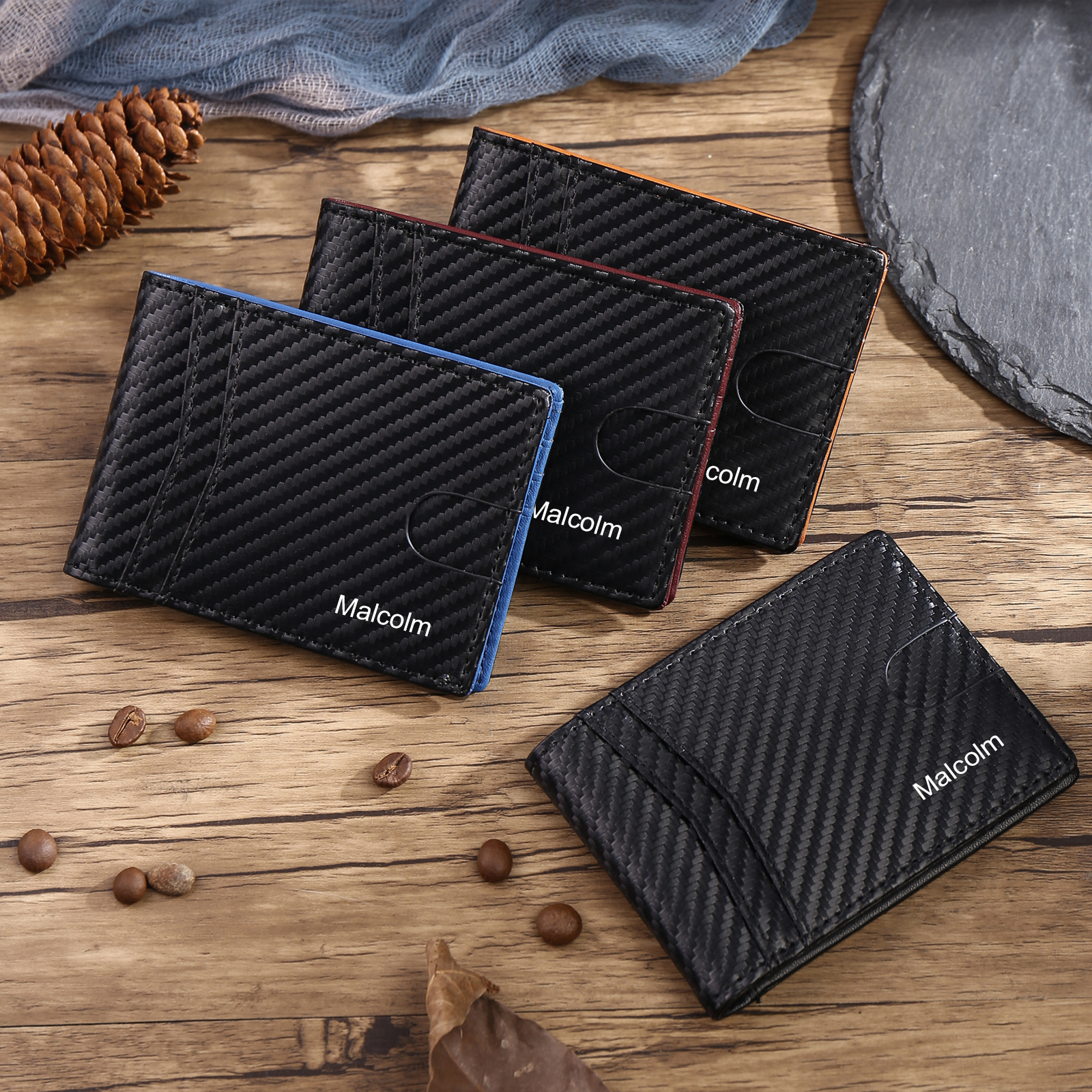 Personalised 1 Name Billfold Wallet with Anti-Theft Swipe Custom Leather Wallet Black Gifts for Men-Jessemade AU