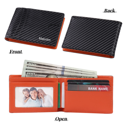 Personalised 1 Name Billfold Wallet with Anti-Theft Swipe Custom Leather Wallet Black Gifts for Men-Jessemade AU