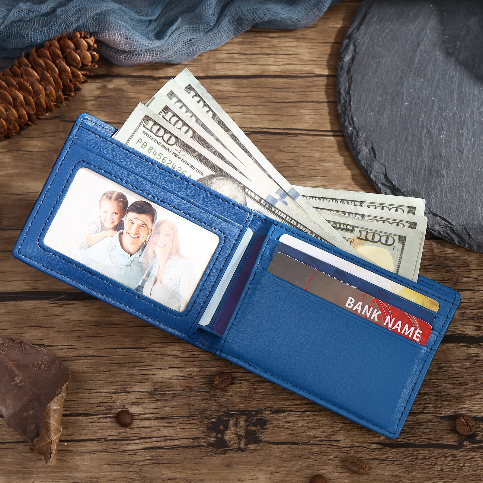 Personalised 1 Name Billfold Wallet with Anti-Theft Swipe Custom Leather Wallet Black Gifts for Men-Jessemade AU