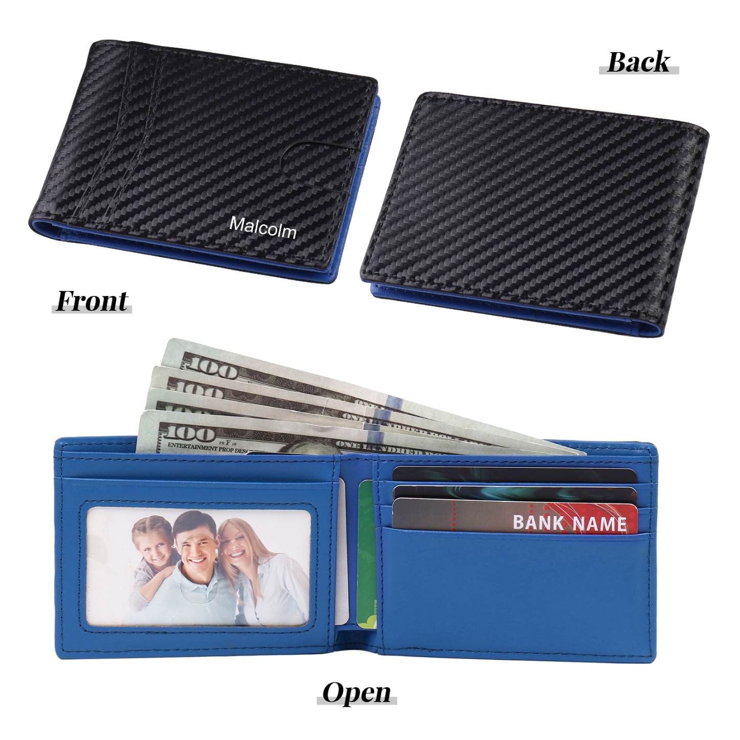 Personalised 1 Name Billfold Wallet with Anti-Theft Swipe Custom Leather Wallet Black Gifts for Men-Jessemade AU