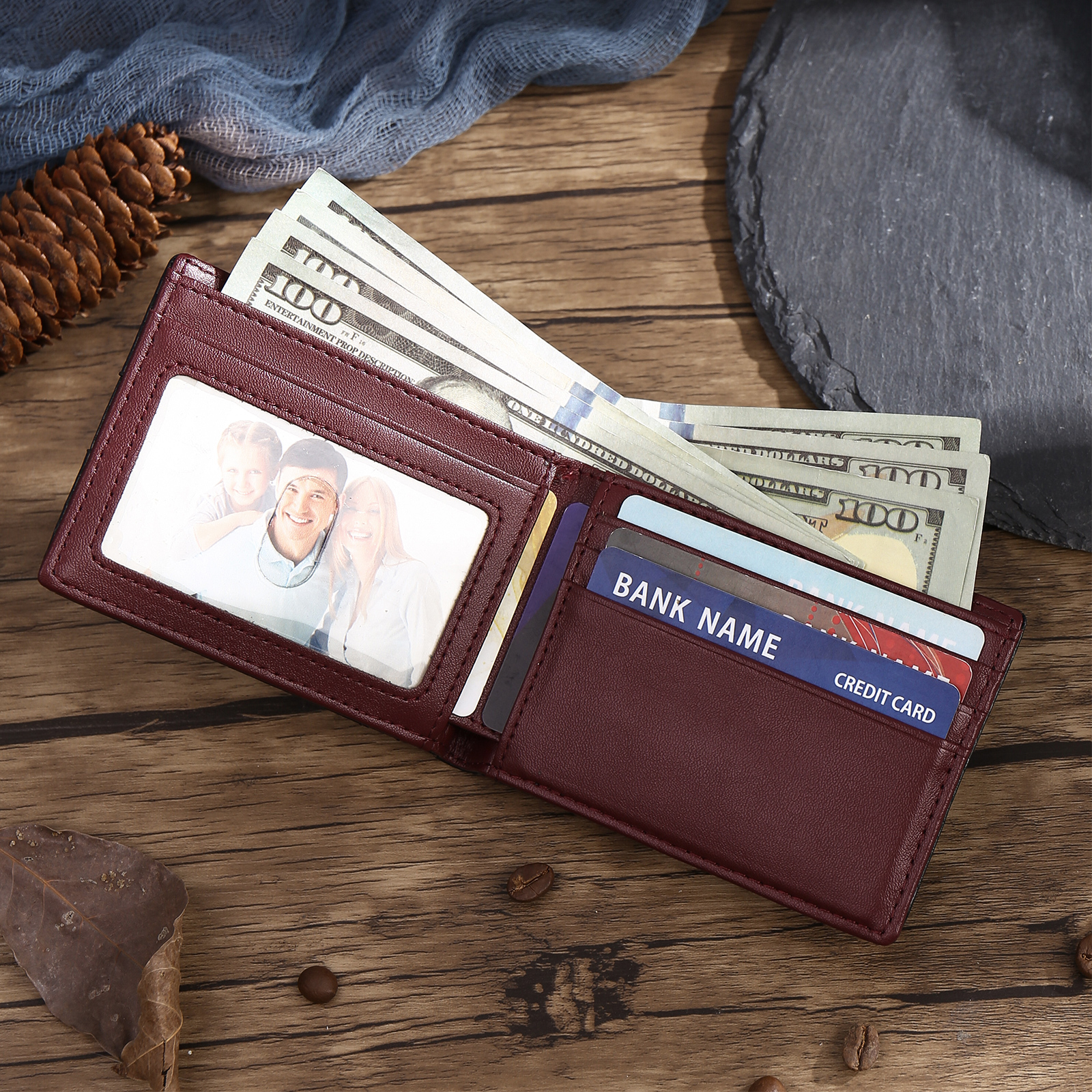 Personalised 1 Name Billfold Wallet with Anti-Theft Swipe Custom Leather Wallet Black Gifts for Men-Jessemade AU
