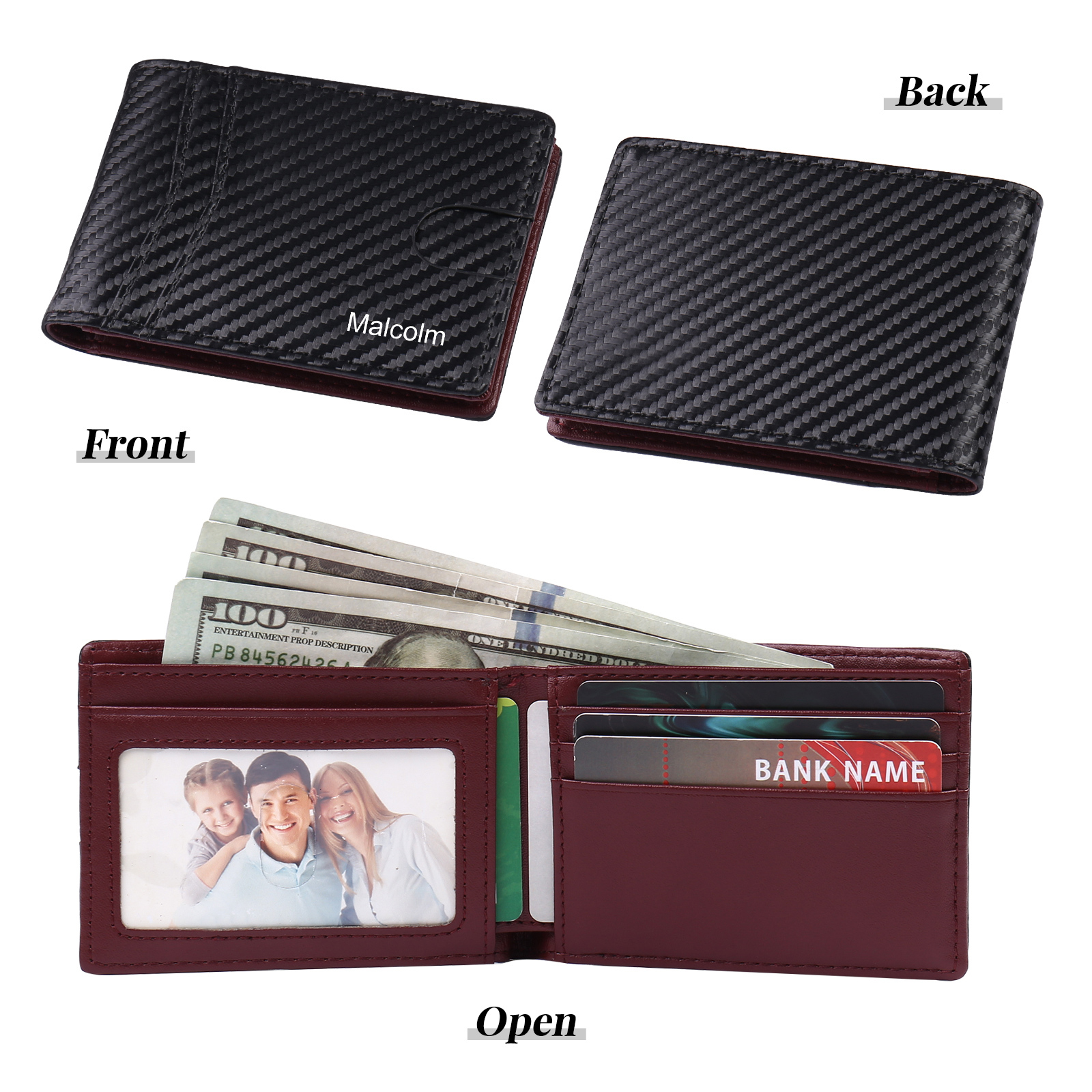 Personalised 1 Name Billfold Wallet with Anti-Theft Swipe Custom Leather Wallet Black Gifts for Men-Jessemade AU