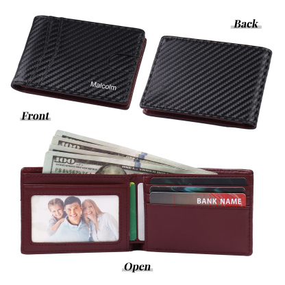 Personalised 1 Name Billfold Wallet with Anti-Theft Swipe Custom Leather Wallet Black Gifts for Men-Jessemade AU