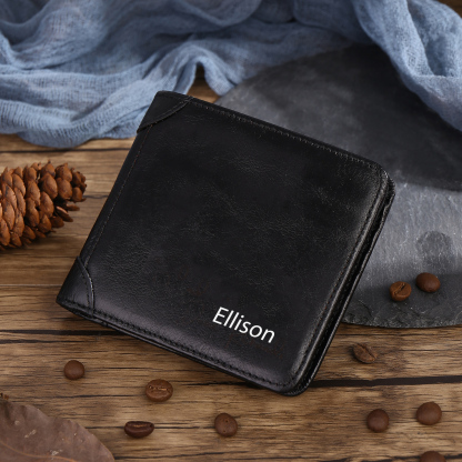 Personalised Name Trifold Wallet Custom Monogram Leather Wallet with Anti-Theft Swipe Gifts for Men