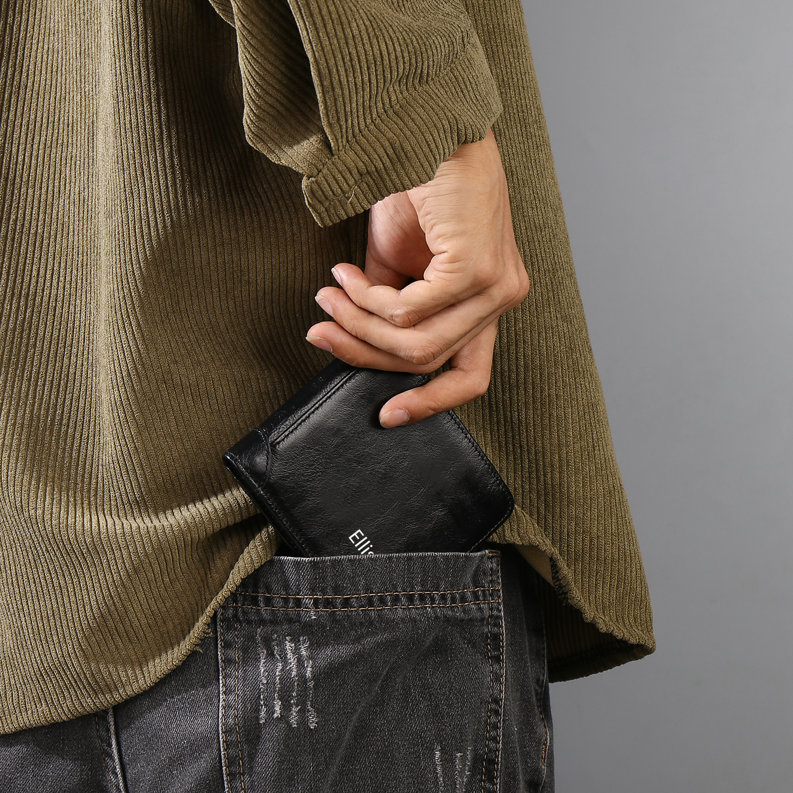 Personalised Name Trifold Wallet Custom Monogram Leather Wallet with Anti-Theft Swipe Gifts for Men