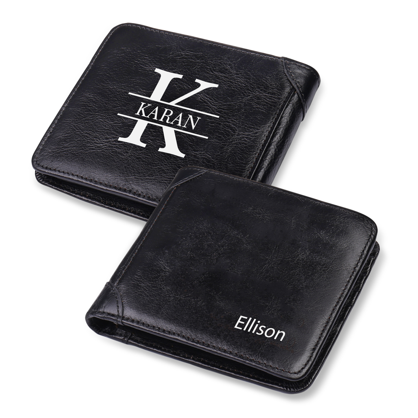 Personalised Name Trifold Wallet Custom Monogram Leather Wallet with Anti-Theft Swipe Gifts for Men