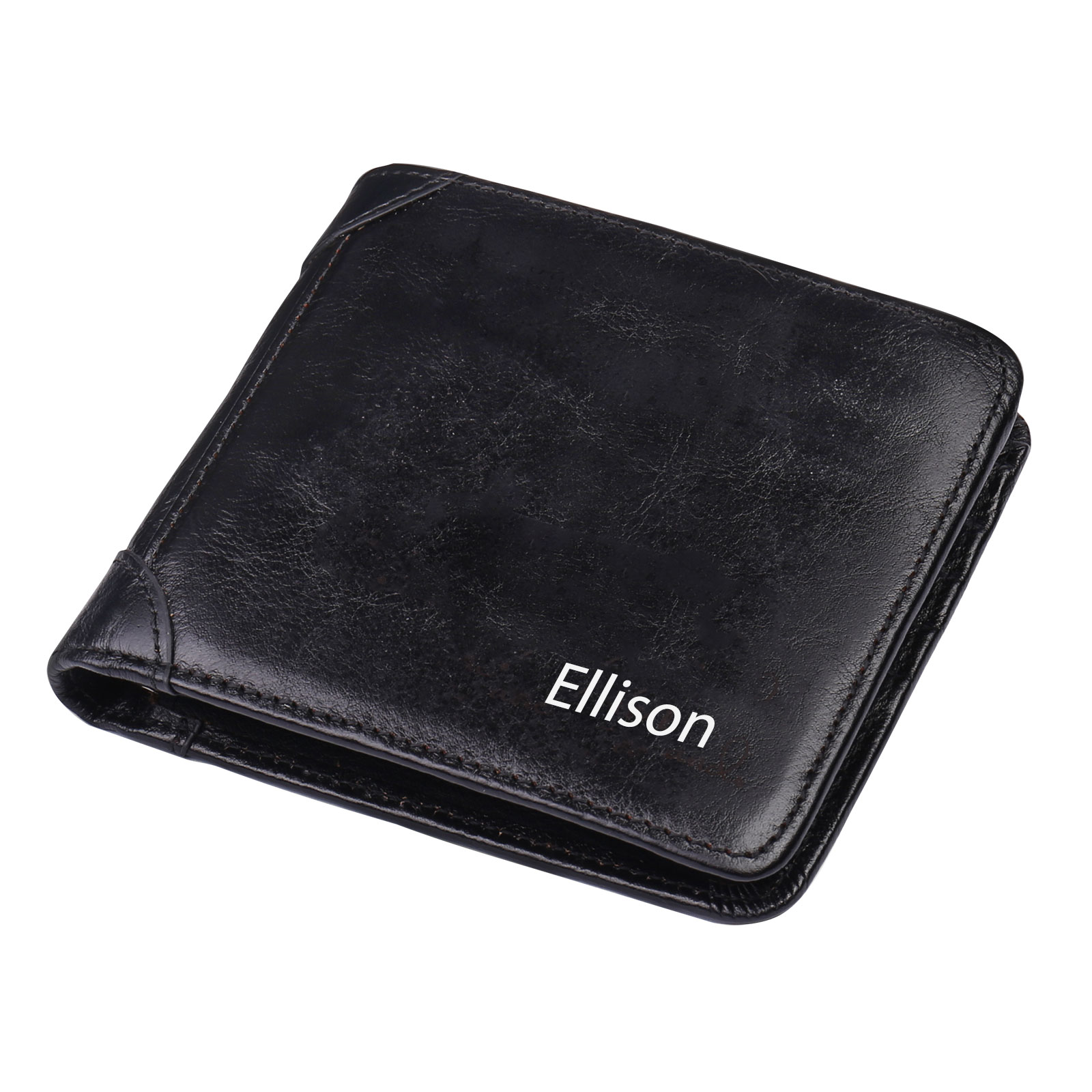 Personalised Name Trifold Wallet Custom Monogram Leather Wallet with Anti-Theft Swipe Gifts for Men
