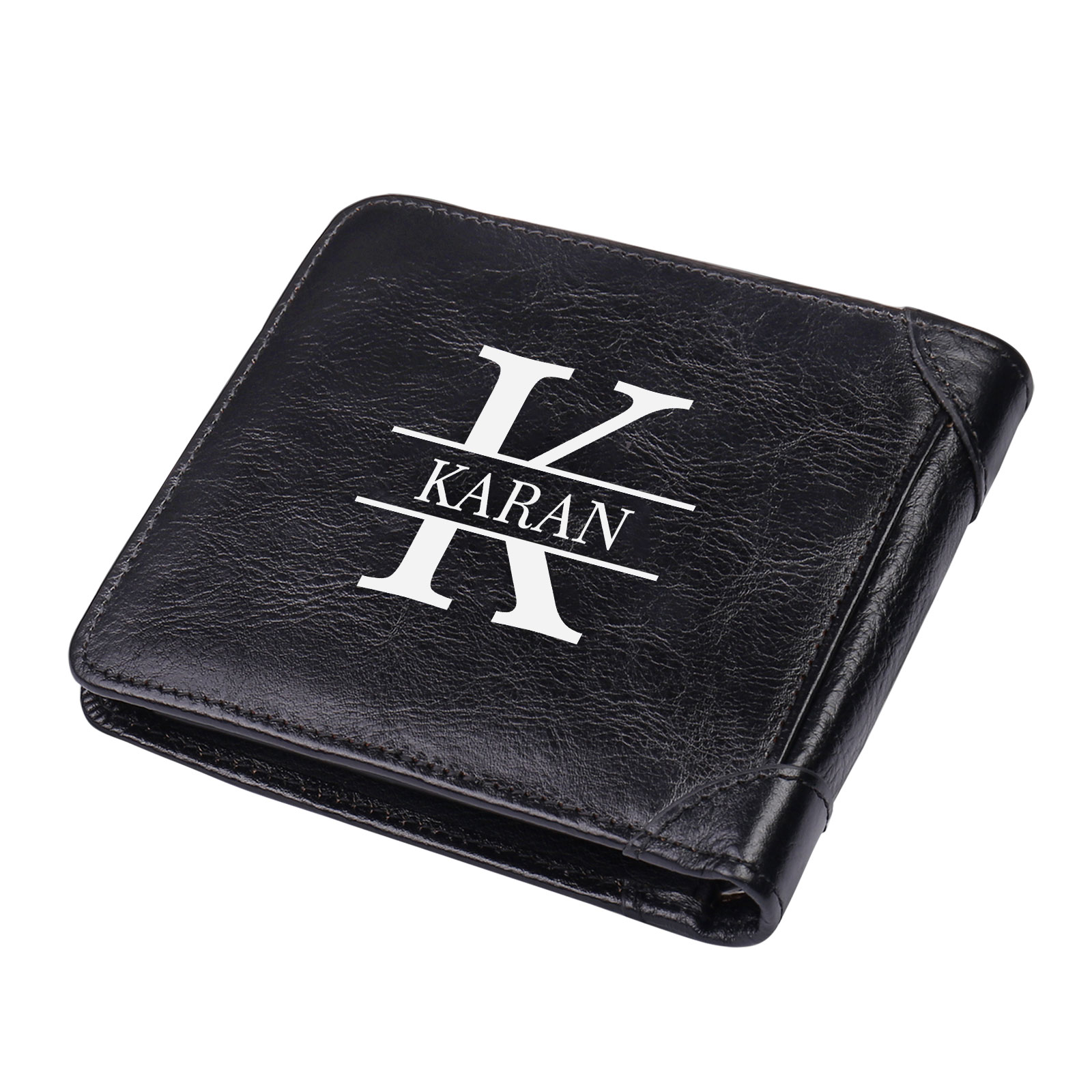 Personalised Name Trifold Wallet Custom Monogram Leather Wallet with Anti-Theft Swipe Gifts for Men