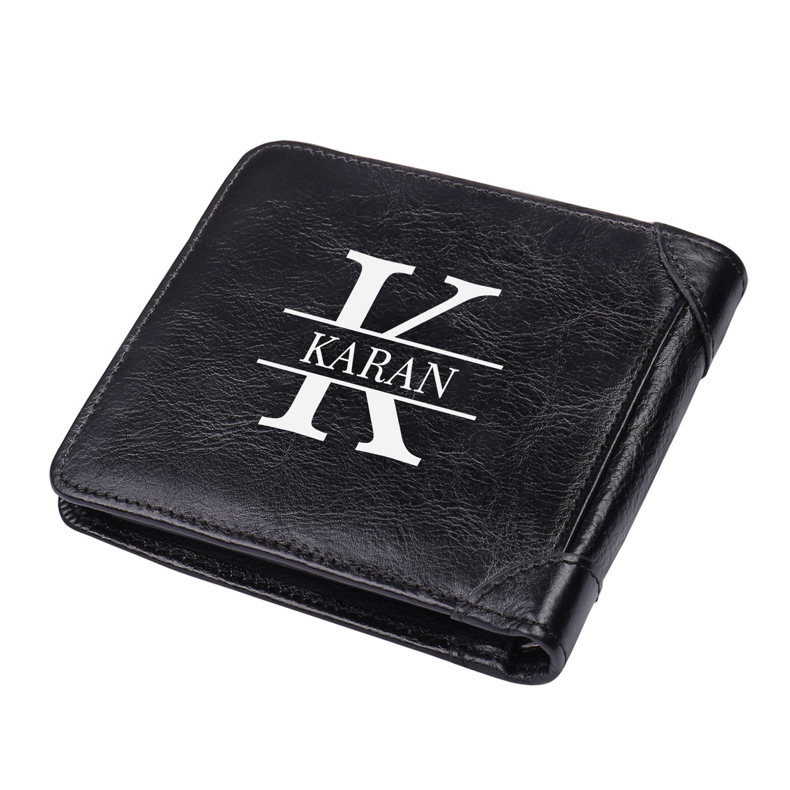 Personalised Name Trifold Wallet Custom Monogram Leather Wallet with Anti-Theft Swipe Gifts for Men