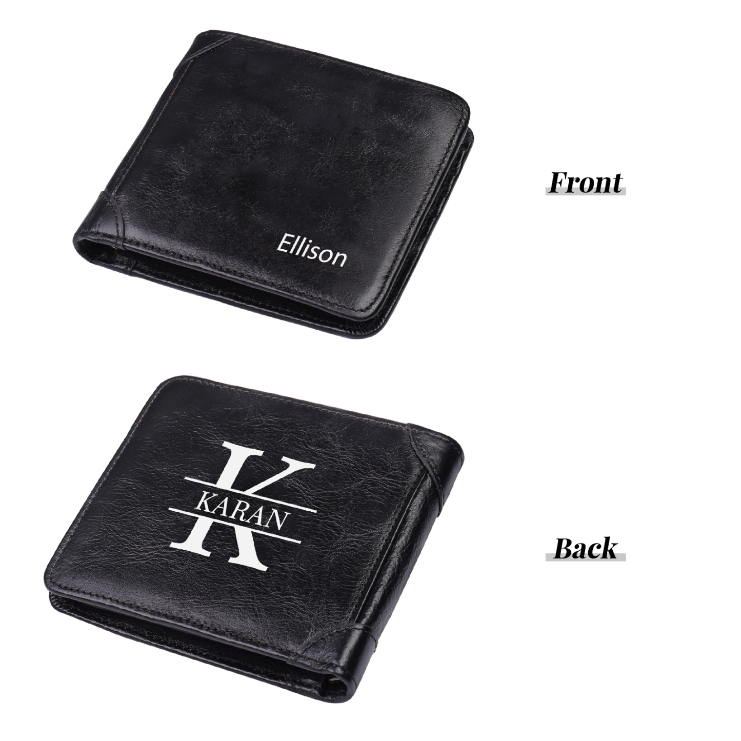 Personalised Name Trifold Wallet Custom Monogram Leather Wallet with Anti-Theft Swipe Gifts for Men