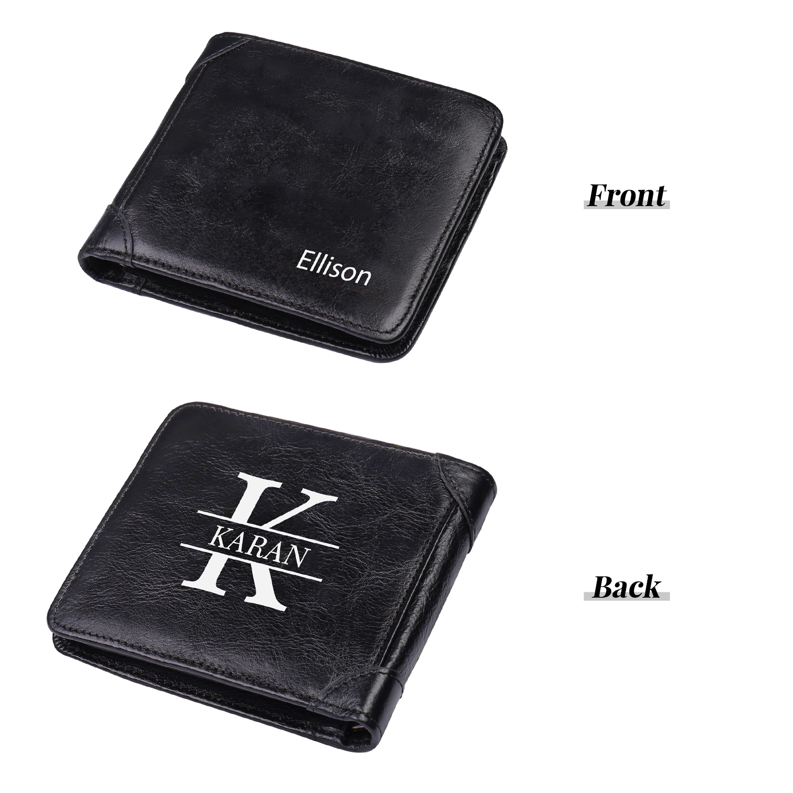 Personalised Name Trifold Wallet Custom Monogram Leather Wallet with Anti-Theft Swipe Gifts for Men