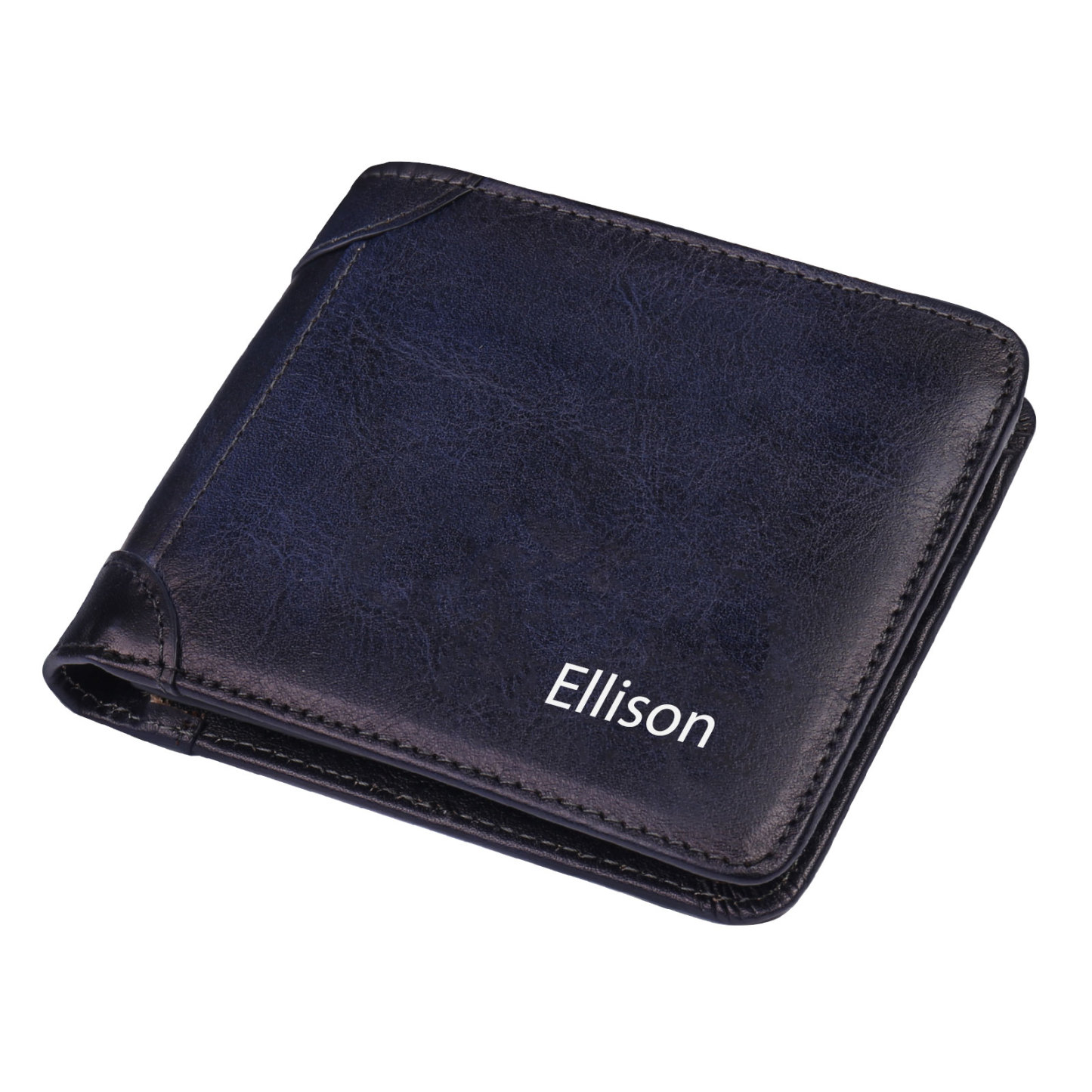 Personalised Name Trifold Wallet Custom Monogram Leather Wallet with Anti-Theft Swipe Gifts for Men