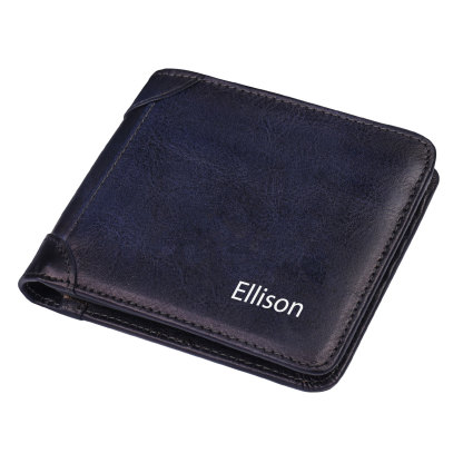 Personalised Name Trifold Wallet Custom Monogram Leather Wallet with Anti-Theft Swipe Gifts for Men