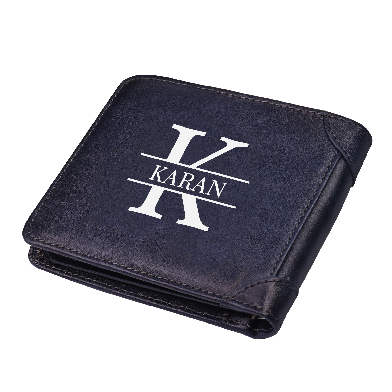Personalised Name Trifold Wallet Custom Monogram Leather Wallet with Anti-Theft Swipe Gifts for Men