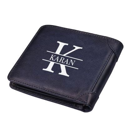 Personalised Name Trifold Wallet Custom Monogram Leather Wallet with Anti-Theft Swipe Gifts for Men