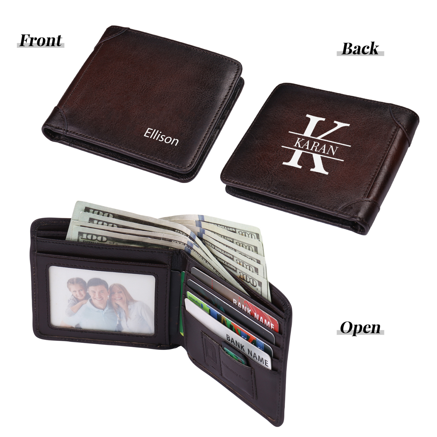 Personalised Name Trifold Wallet Custom Monogram Leather Wallet with Anti-Theft Swipe Gifts for Men-Jessemade AU