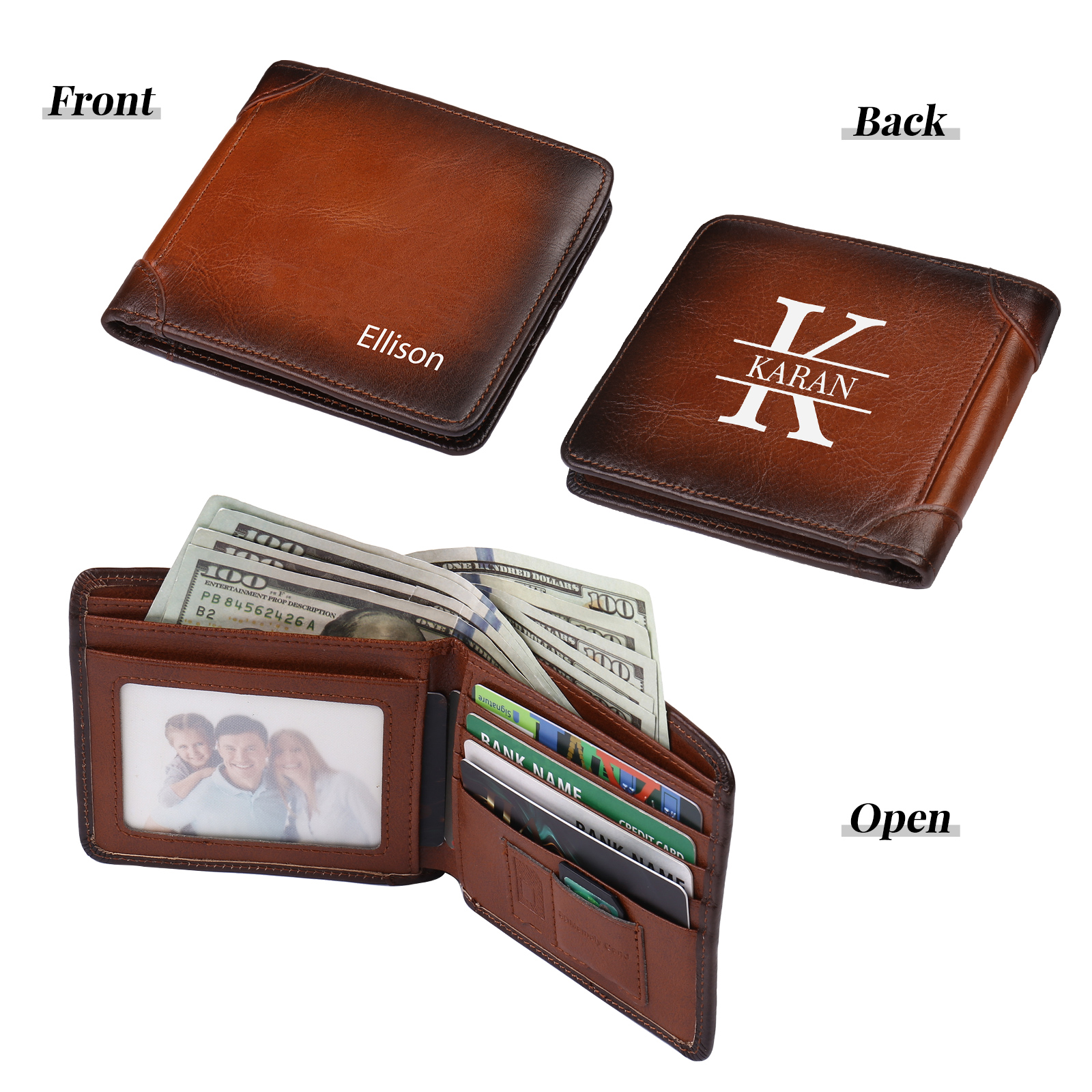 Personalised Name Trifold Wallet Custom Monogram Leather Wallet with Anti-Theft Swipe Gifts for Men-Jessemade AU