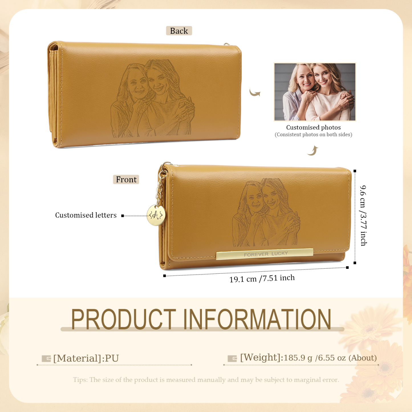 Personalised Women Wallet with Custom Photo and Engraved Letter-Jessemade AU