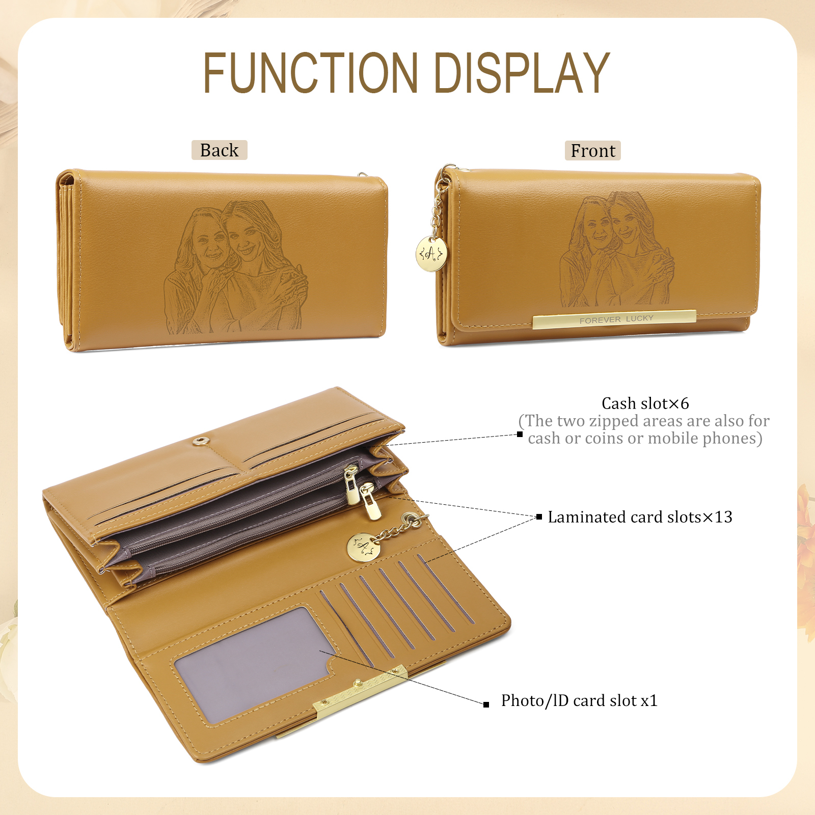 Personalised Women Wallet with Custom Photo and Engraved Letter-Jessemade AU