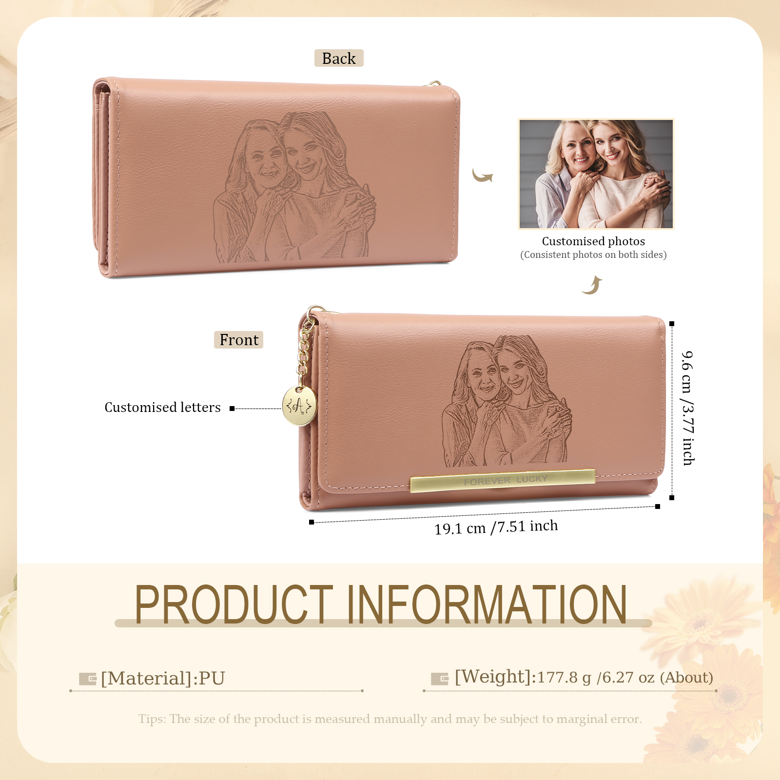Personalised Women Wallet with Custom Photo and Engraved Letter-Jessemade AU