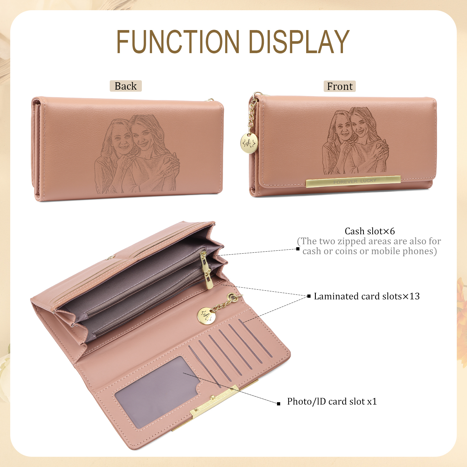 Personalised Women Wallet with Custom Photo and Engraved Letter-Jessemade AU