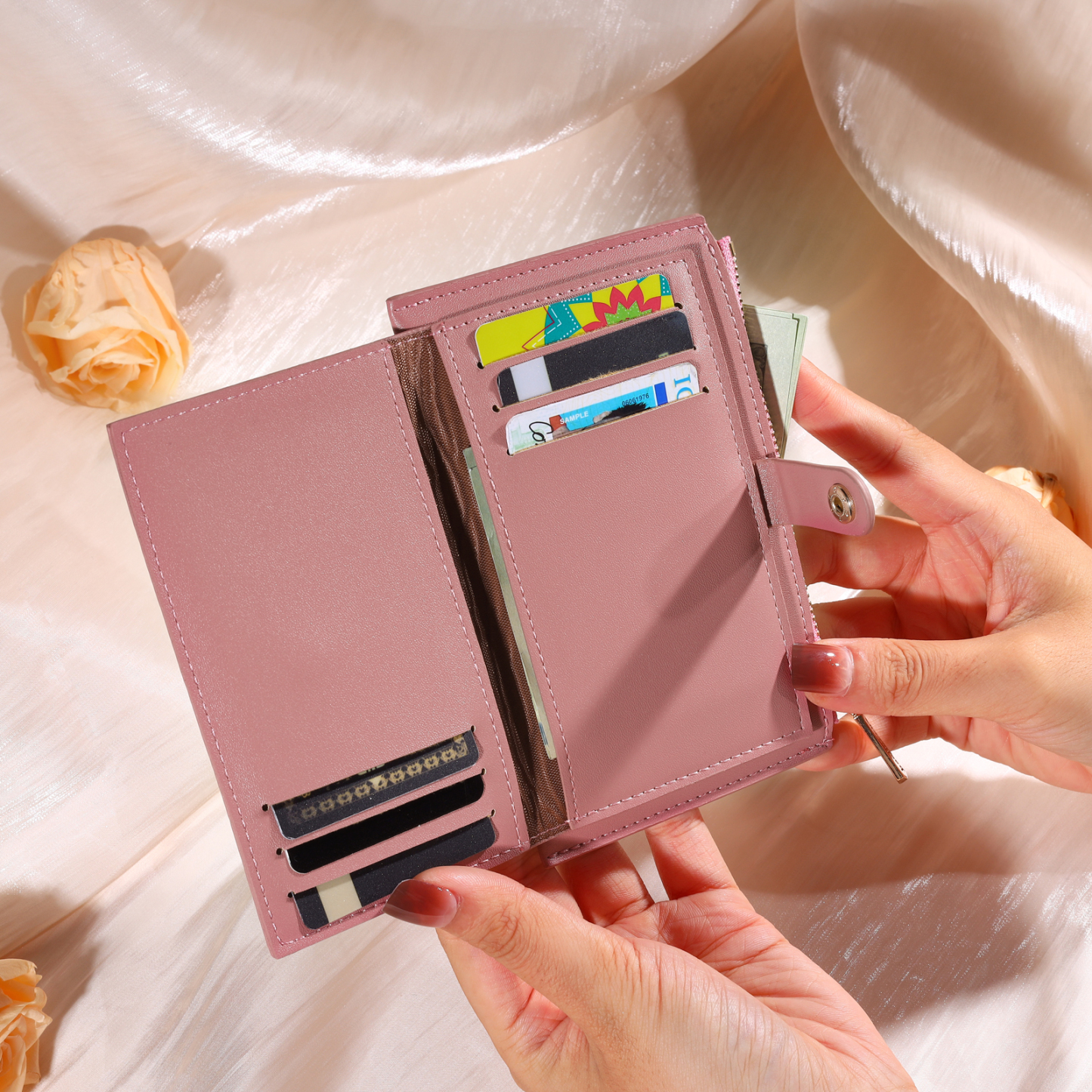 Personalised Women's Leather Wallet Custom Birthday Flower & Name Zipper Wallet Gift for Her-Jessemade AU