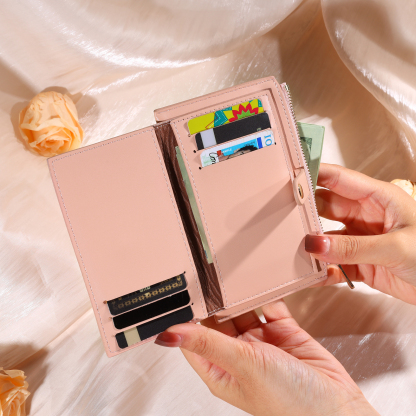 Personalised Women's Leather Wallet Custom Birthday Flower & Name Zipper Wallet Gift for Her-Jessemade AU