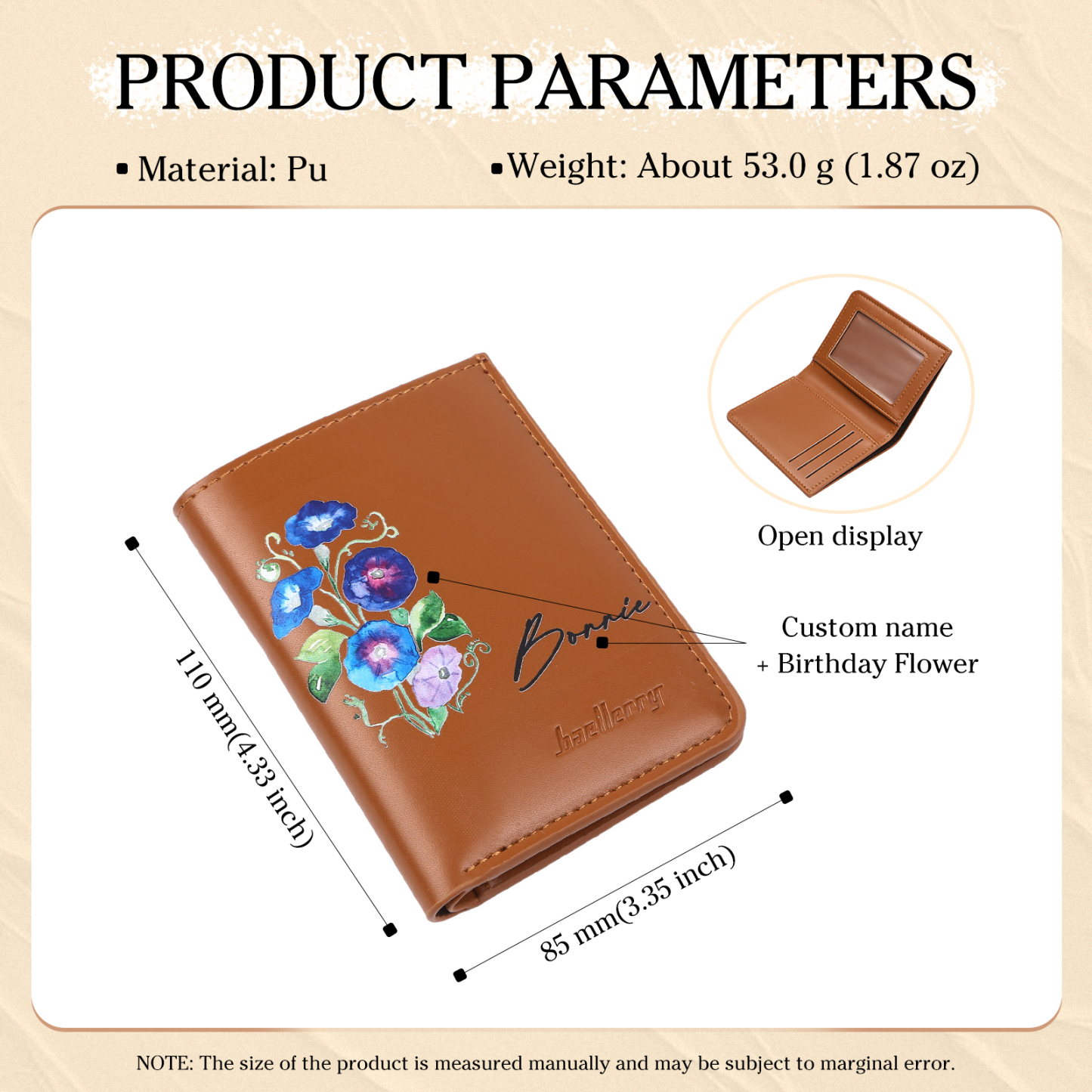 Personalised Women's Leather Wallet Custom Birthday Flower & Name Billfold Wallet Gift for Her-Jessemade AU