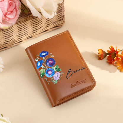 Personalised Women's Leather Wallet Custom Birthday Flower & Name Billfold Wallet Gift for Her-Jessemade AU
