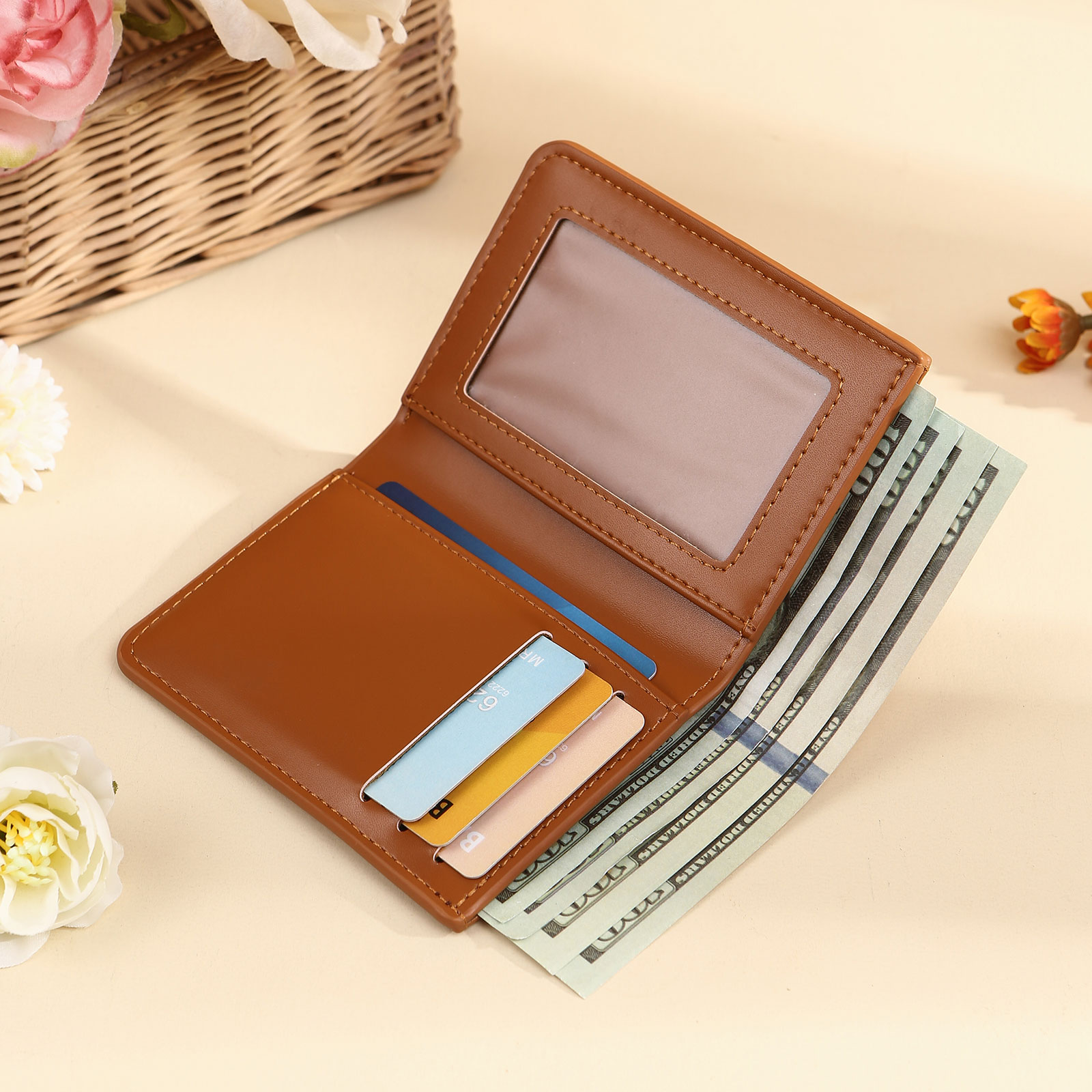 Personalised Women's Leather Wallet Custom Birthday Flower & Name Billfold Wallet Gift for Her-Jessemade AU