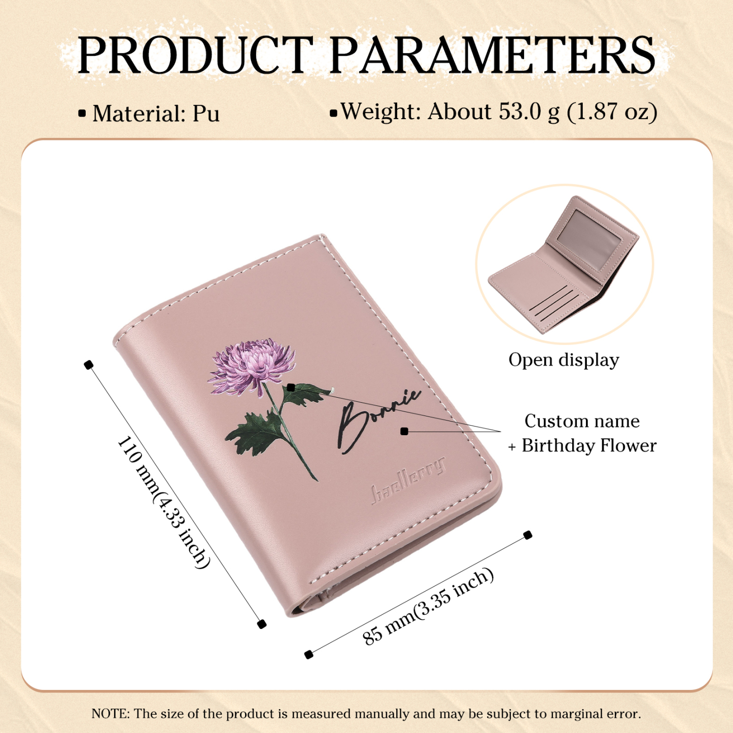 Personalised Women's Leather Wallet Custom Birthday Flower & Name Billfold Wallet Gift for Her-Jessemade AU