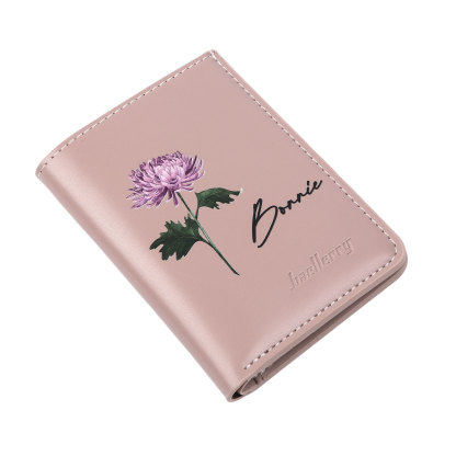 Personalised Women's Leather Wallet Custom Birthday Flower & Name Billfold Wallet Gift for Her-Jessemade AU