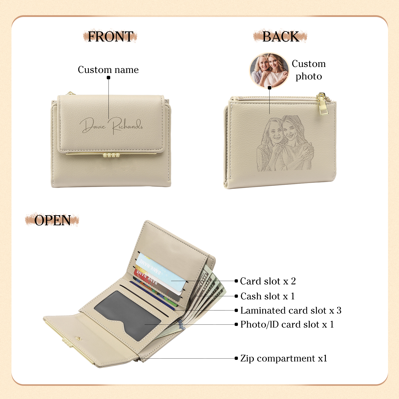 Personalised Mothers Day Trifold Women Wallet with Custom Photo and Name Thoughtful Gift for Her-Jessemade AU