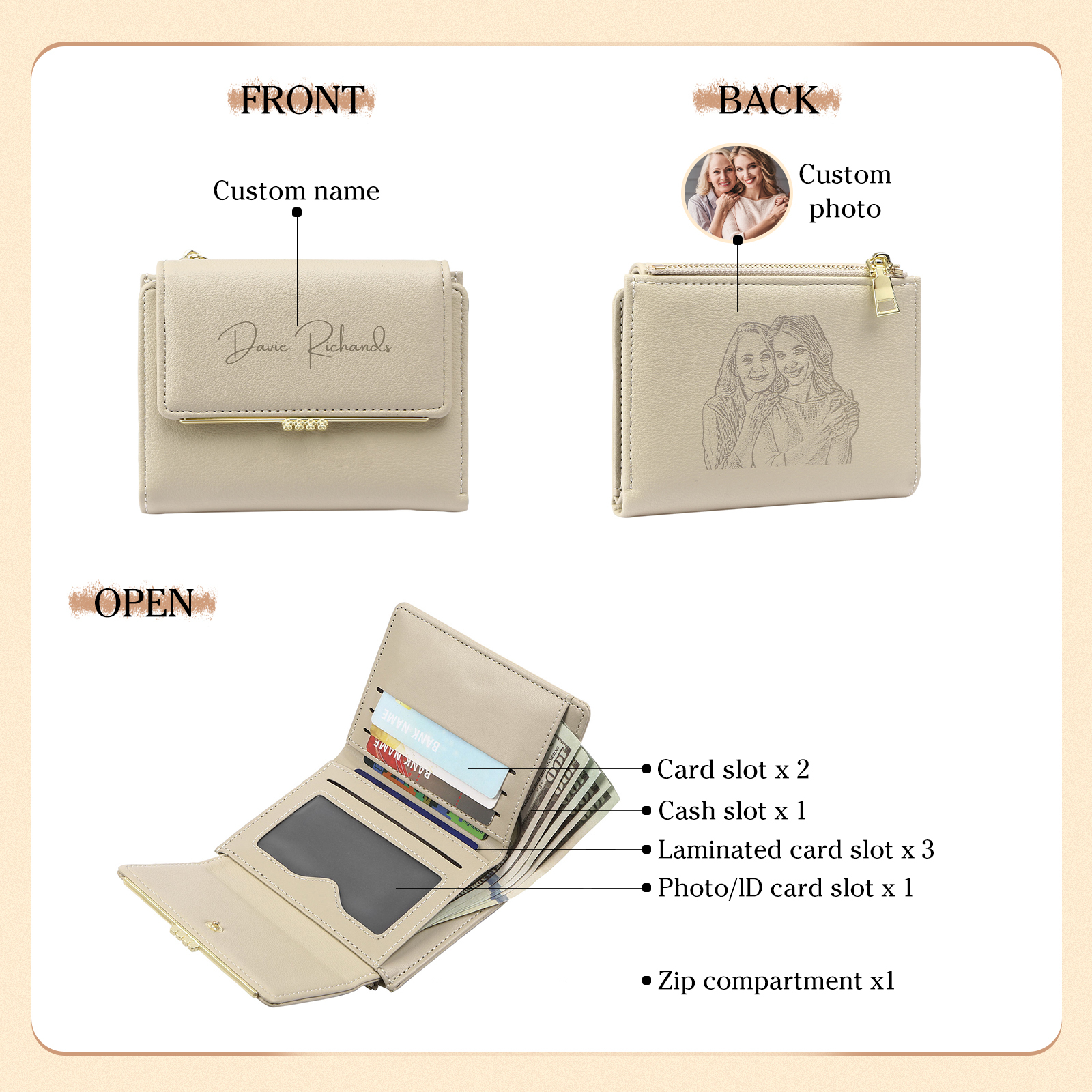 Personalised Mothers Day Trifold Women Wallet with Custom Photo and Name Thoughtful Gift for Her-Jessemade AU