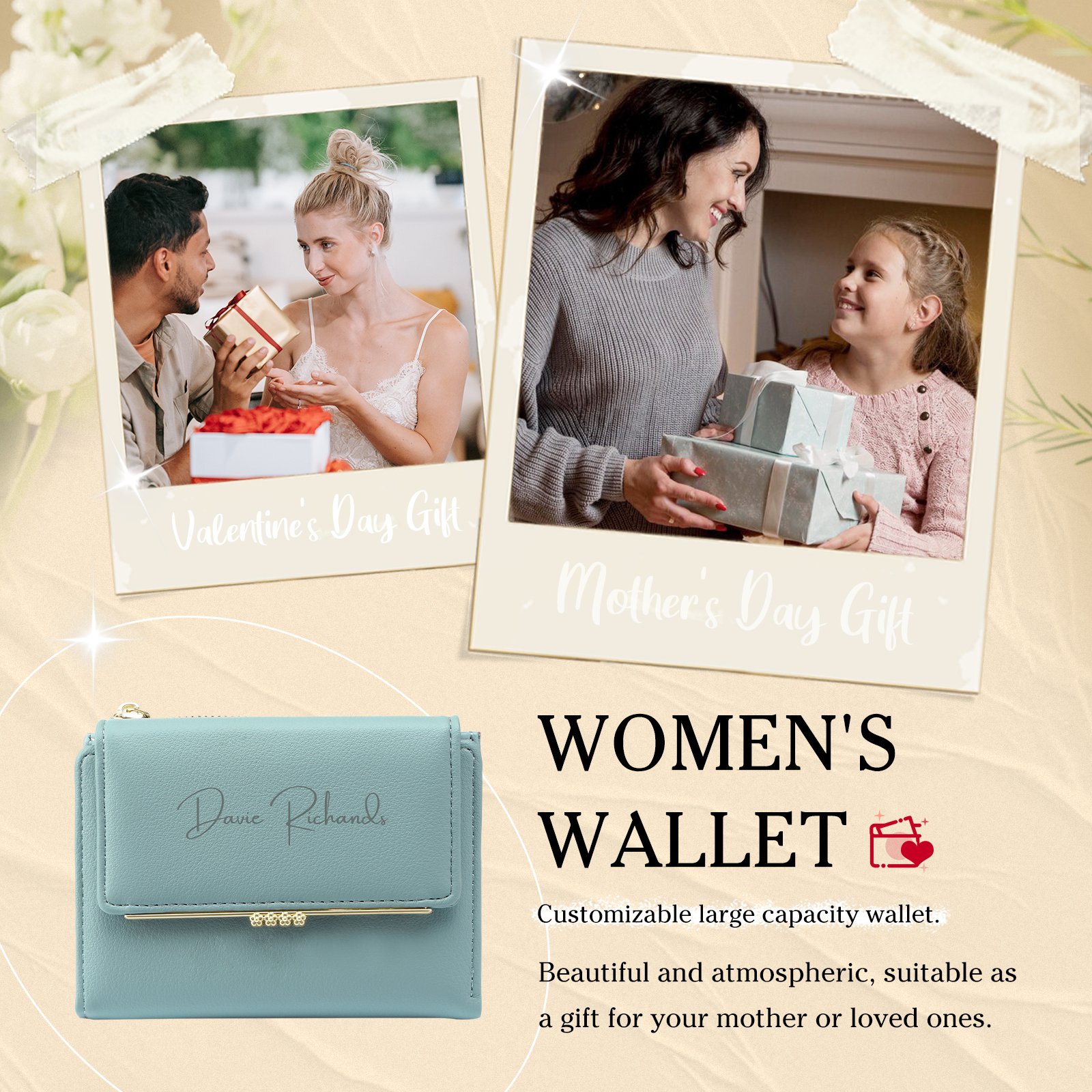 Personalised Mothers Day Trifold Women Wallet with Custom Photo and Name Thoughtful Gift for Her-Jessemade AU
