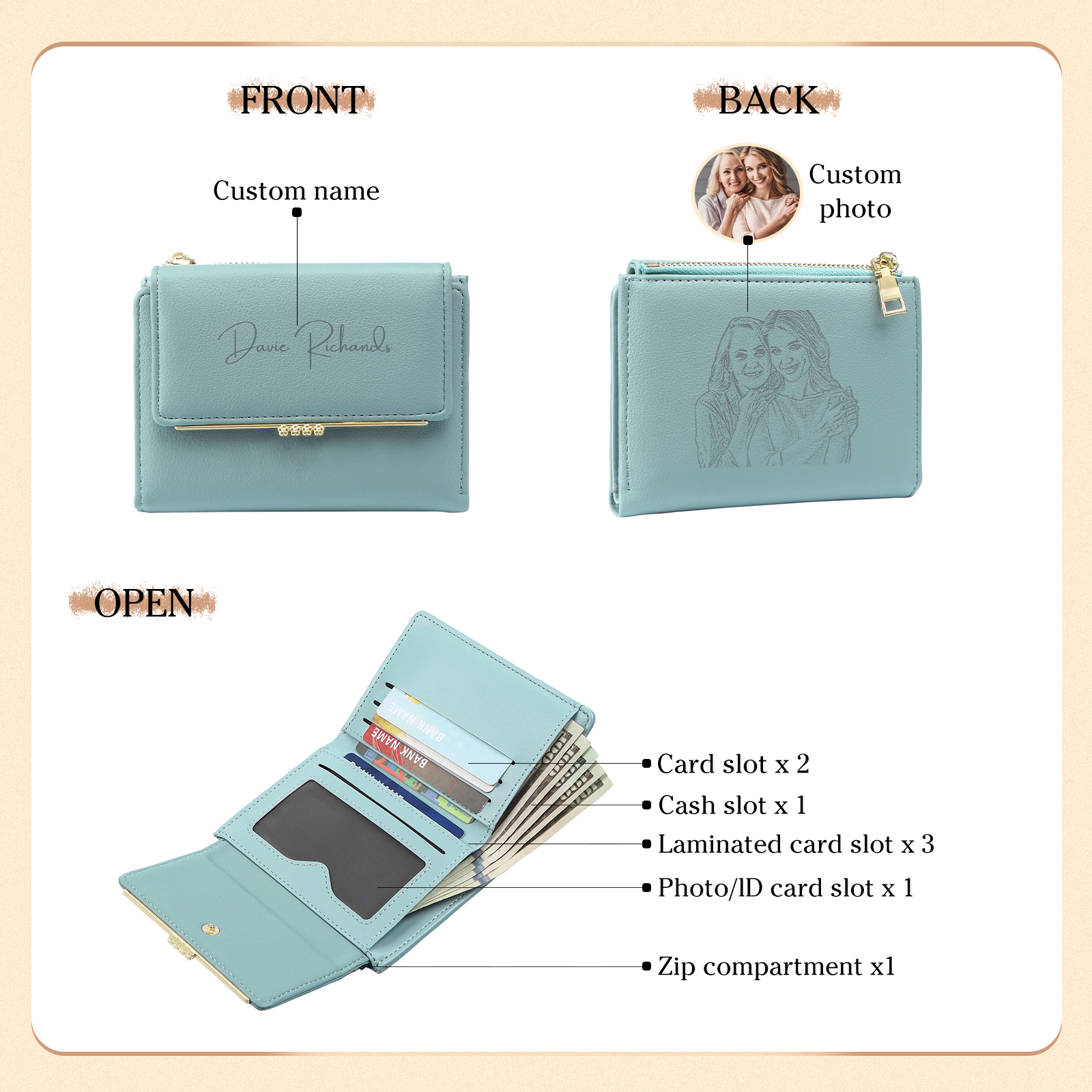 Personalised Mothers Day Trifold Women Wallet with Custom Photo and Name Thoughtful Gift for Her-Jessemade AU