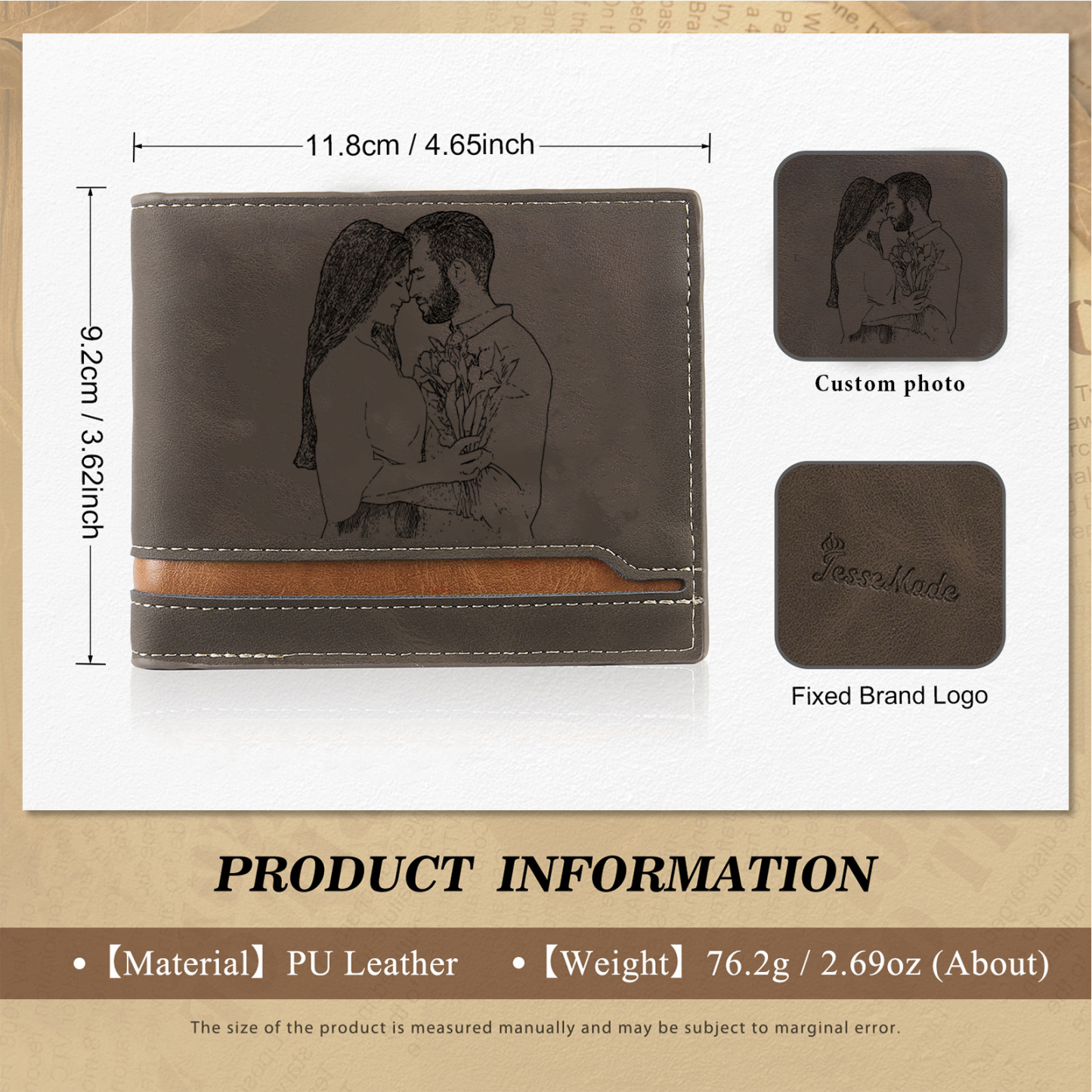 Personalised Gift Set for Him Custom Wallet Stainless Steel Photo Keychain Pen Elegant Gift Box