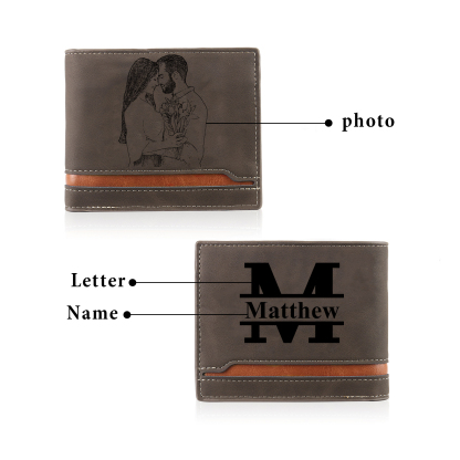 Personalised Gift Set for Him Custom Wallet Stainless Steel Photo Keychain Pen Elegant Gift Box