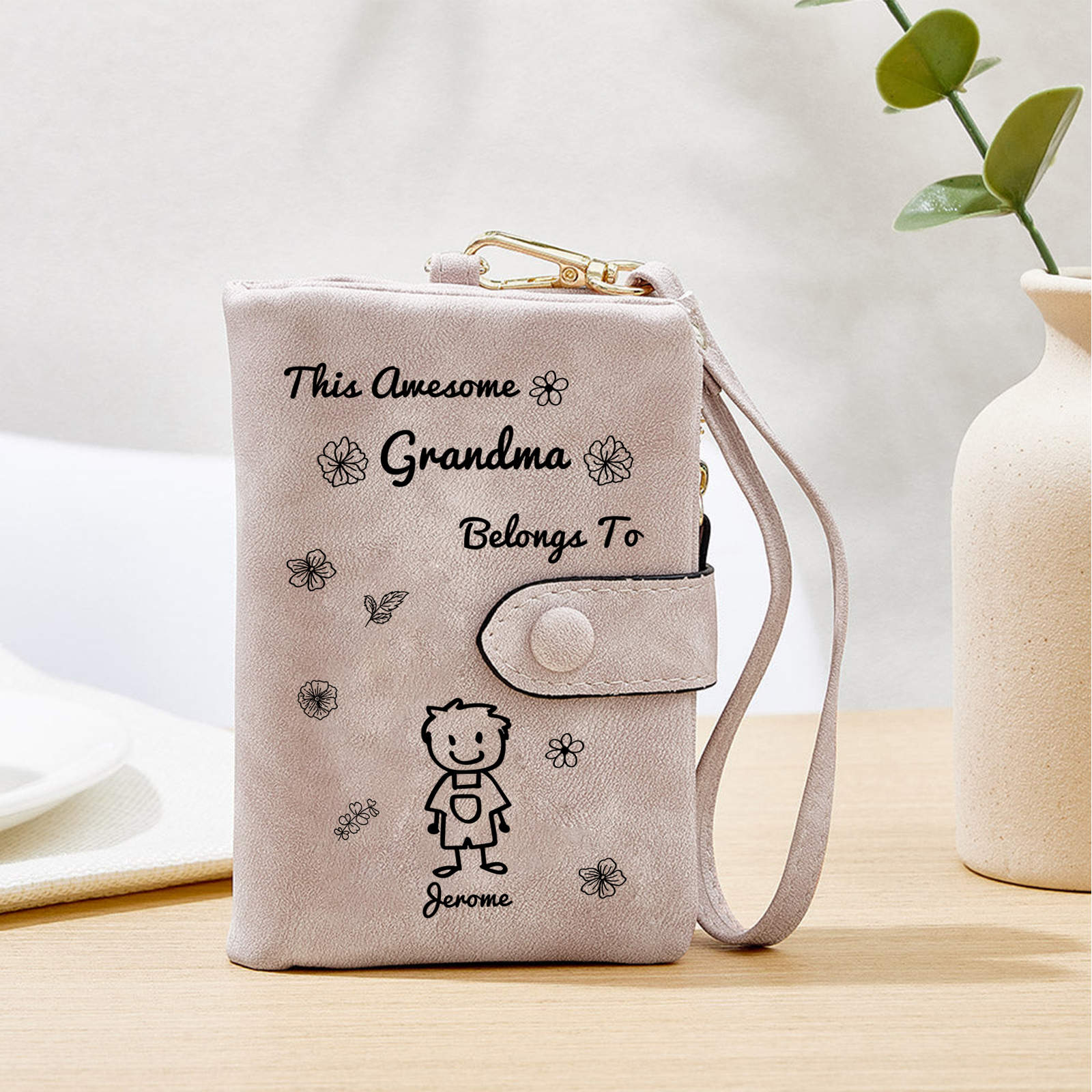 Personalised Women Wallet Custom 1–6 Names & Pattern Leather Wallet Pink Gift for Her "This Awesome Grandma Nan Belongs To"-Jessemade AU