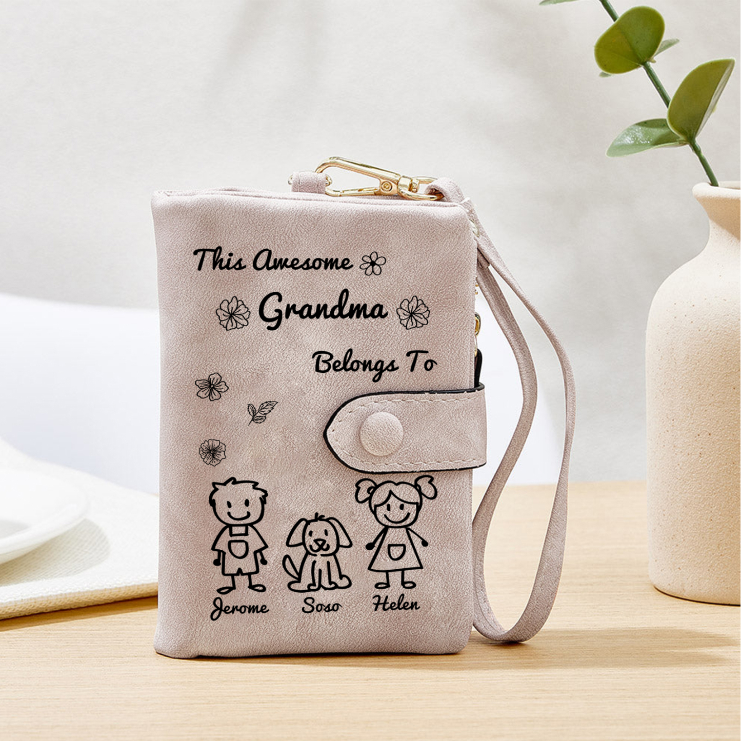 Personalised Women Wallet Custom 1–6 Names & Pattern Leather Wallet Pink Gift for Her "This Awesome Grandma Nan Belongs To"-Jessemade AU