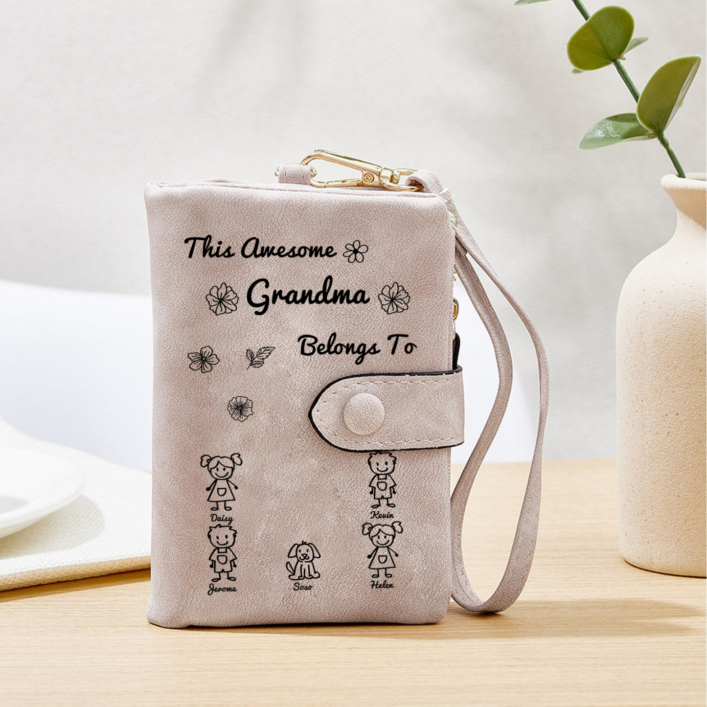 Personalised Women Wallet Custom 1–6 Names & Pattern Leather Wallet Pink Gift for Her "This Awesome Grandma Nan Belongs To"-Jessemade AU