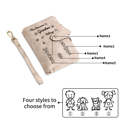 Personalised Women Wallet Custom 1–6 Names & Pattern Leather Wallet Pink Gift for Her "This Awesome Grandma Nan Belongs To"-Jessemade AU