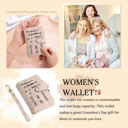 Personalised Women Wallet Custom 1–6 Names & Pattern Leather Wallet Pink Gift for Her "This Awesome Grandma Nan Belongs To"-Jessemade AU