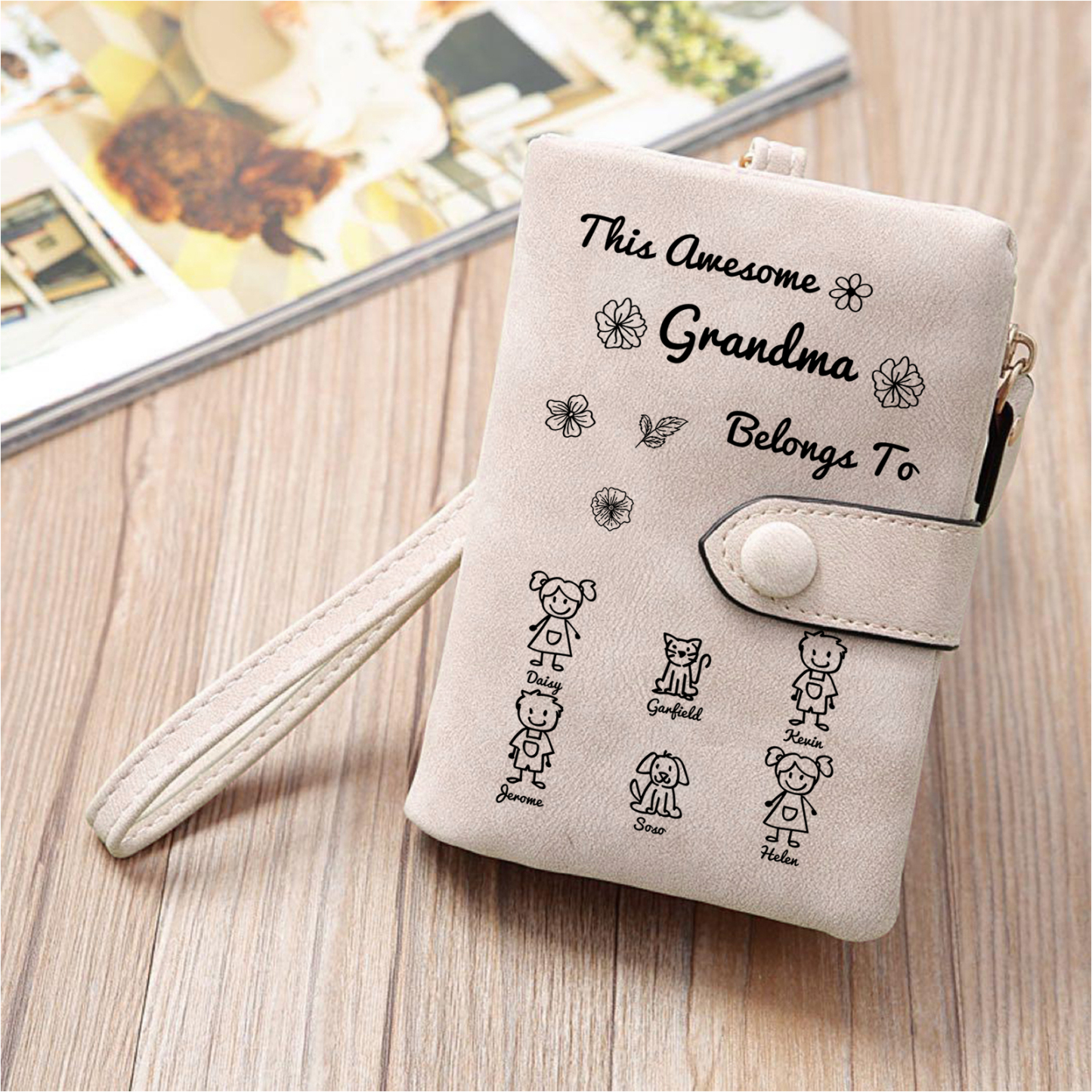 Personalised Women Wallet Custom 1–6 Names & Pattern Leather Wallet Pink Gift for Her "This Awesome Grandma Nan Belongs To"-Jessemade AU