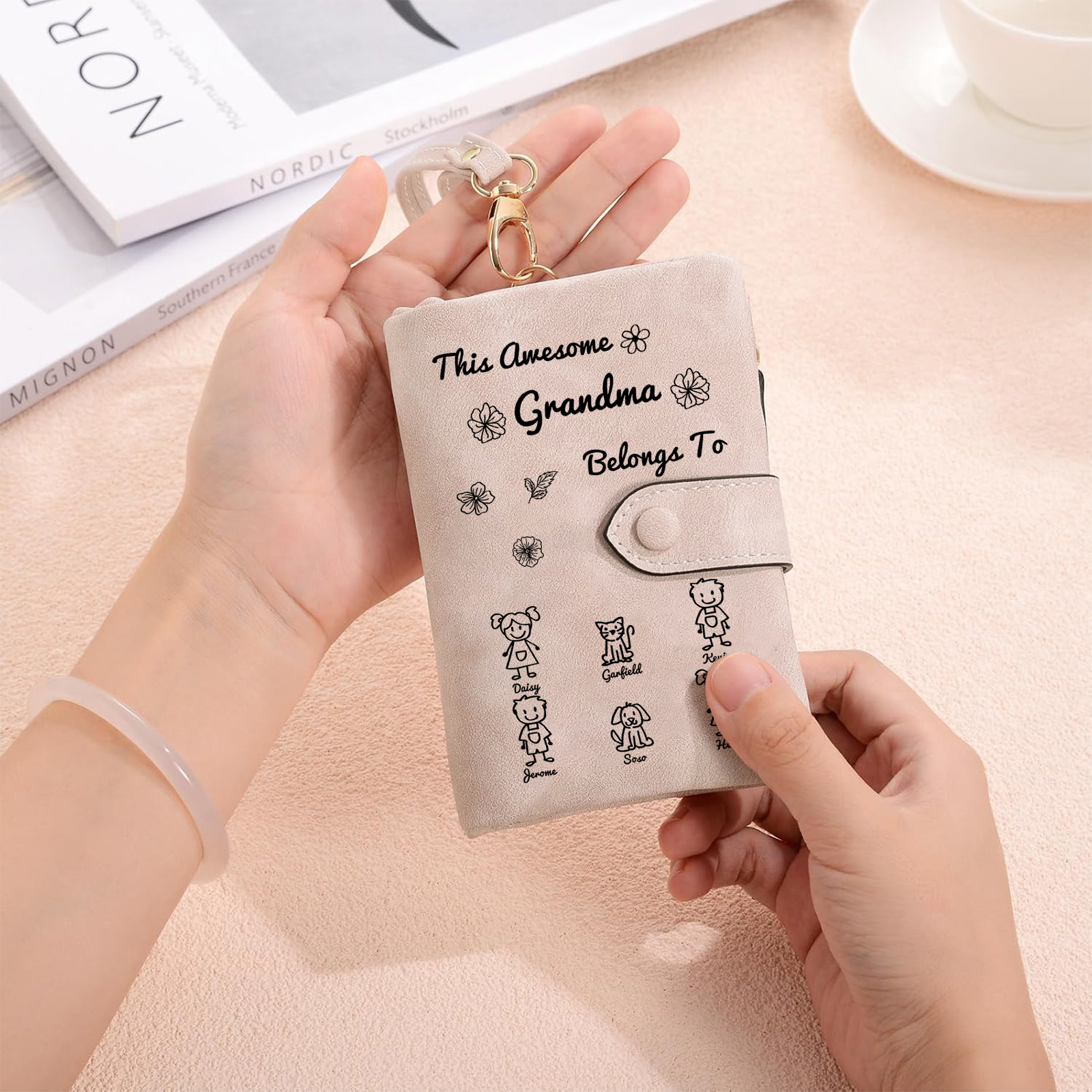 Personalised Women Wallet Custom 1–6 Names & Pattern Leather Wallet Pink Gift for Her "This Awesome Grandma Nan Belongs To"-Jessemade AU